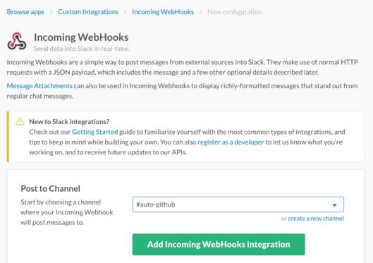 Add Incoming WebHooks integration